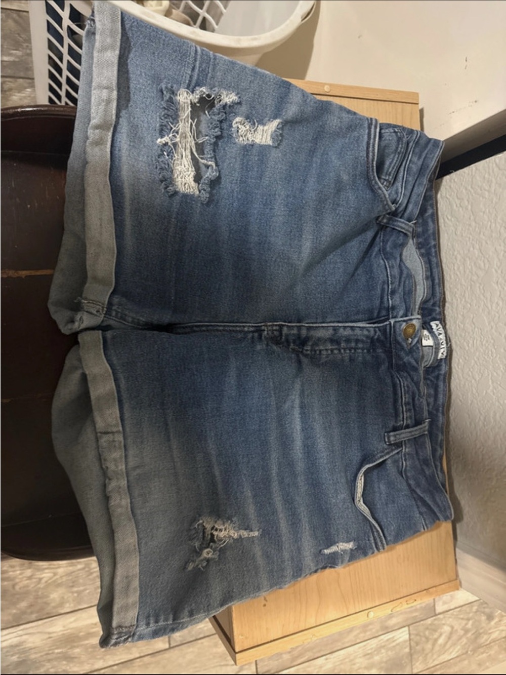 Ava & Viv Medium Blue Distressed Rolled Hem Denim Shorts